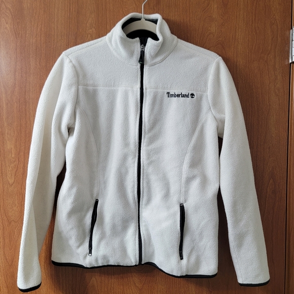Timberland Fleece Full Zip Up Top White/Black Size Small - Picture 1 of 7